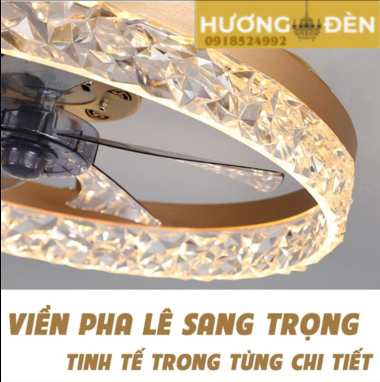 Quạt Ốp Trần Bắc Âu Viền Pha Lê